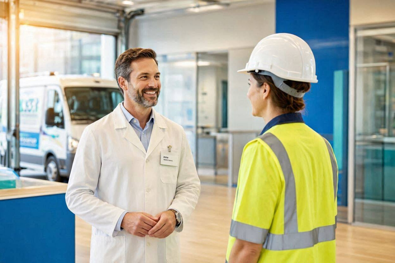Medico competente e addetto alla sicurezza durante una visita aziendale